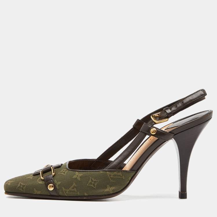 Louis Vuitton Green/Brown Monogram Mini Lin Canvas and Leather Slingback  Pumps Size 37 Louis Vuitton | The Luxury Closet