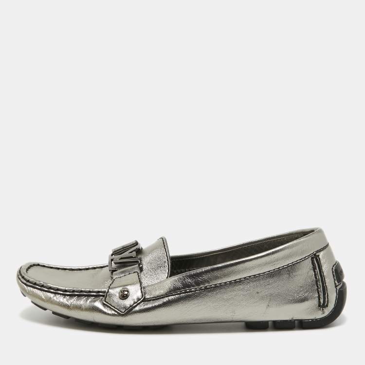 Pre Owned Louis Vuitton Metallic Leather Monte Carlo Loafers Size 40