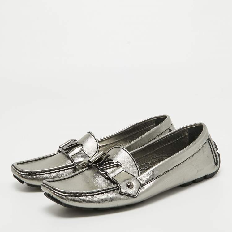 Pre Owned Louis Vuitton Metallic Leather Monte Carlo Loafers Size 40