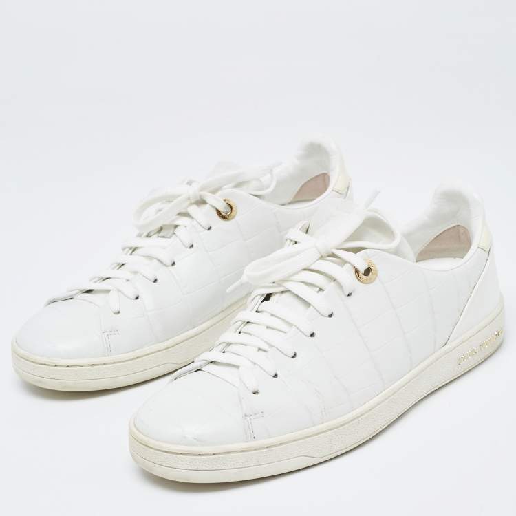 Pre Owned Louis Vuitton White Croc Embossed Leather Frontrow Sneakers Size 36.5