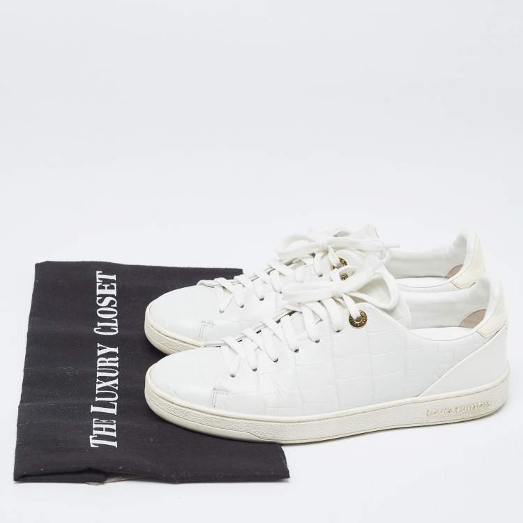 Pre Owned Louis Vuitton White Croc Embossed Leather Frontrow Sneakers Size 36.5