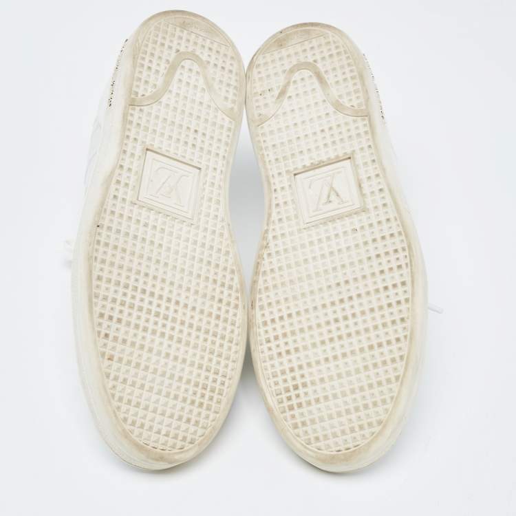 Pre Owned Louis Vuitton White Croc Embossed Leather Frontrow Sneakers Size 36.5
