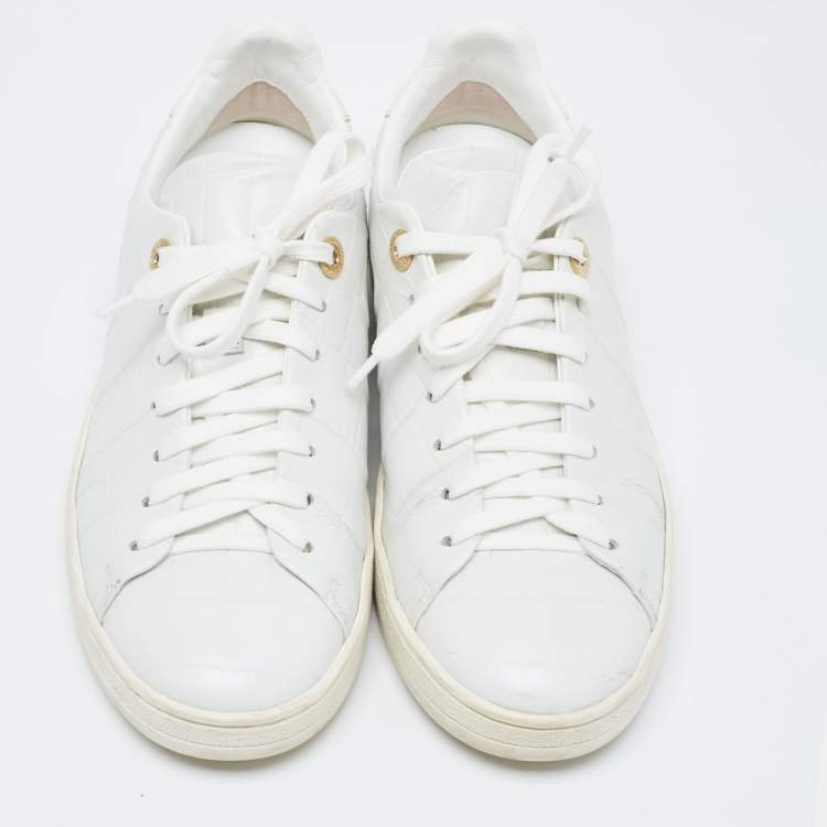 Pre Owned Louis Vuitton White Croc Embossed Leather Frontrow Sneakers Size 36.5