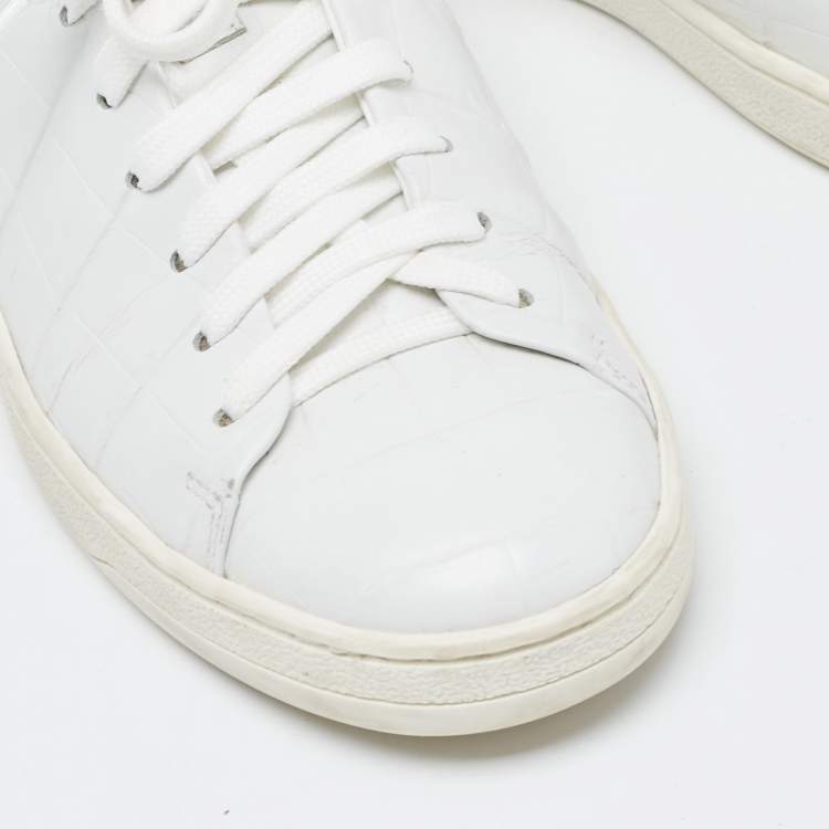 Pre Owned Louis Vuitton White Croc Embossed Leather Frontrow Sneakers Size 36.5