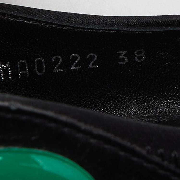 Pre Owned Louis Vuitton Black/Green Satin, Mesh and Leather Archlight Slingback Pumps Size 38