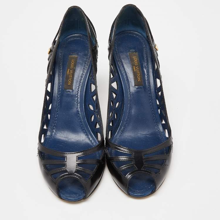 Pre Owned Louis vuitton Black Leather Strappy Pumps Size 35