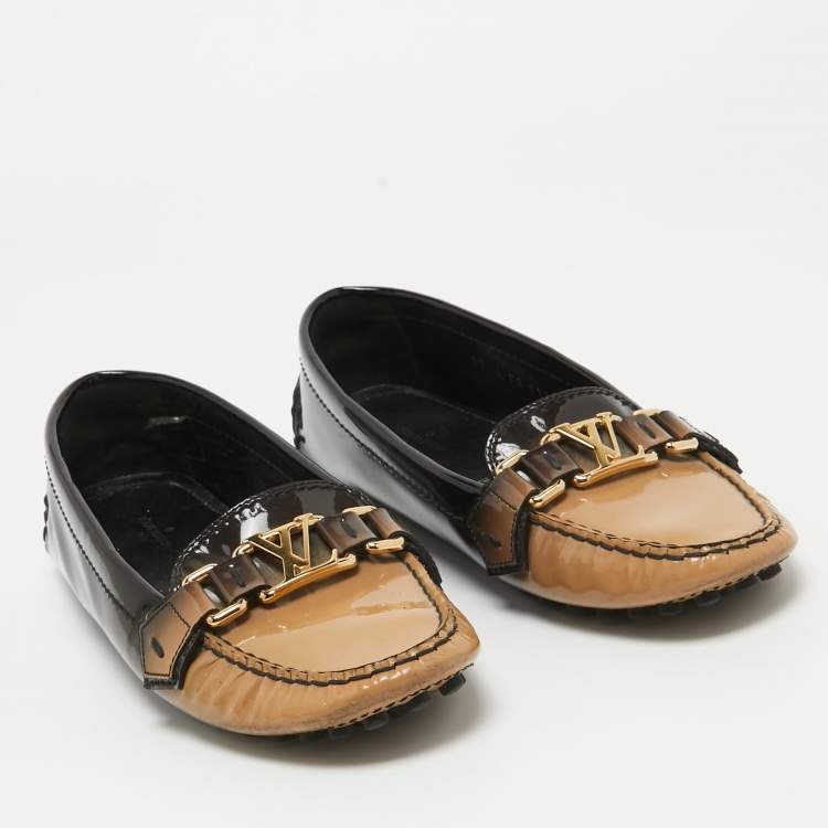 Pre Owned Louis Vuitton Two Tone Patent Oxford Loafers Size 37
