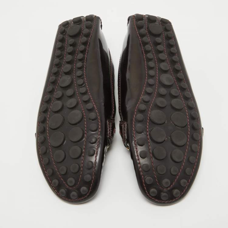 Pre Owned Louis Vuitton Burgundy Patent Oxford Loafers Size 36.5