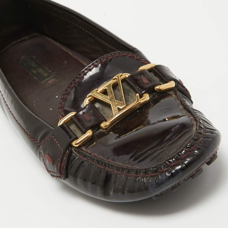 Pre Owned Louis Vuitton Burgundy Patent Oxford Loafers Size 36.5