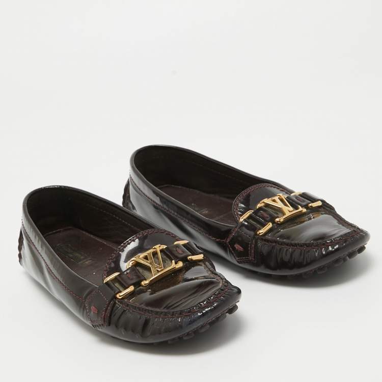 Pre Owned Louis Vuitton Burgundy Patent Oxford Loafers Size 36.5