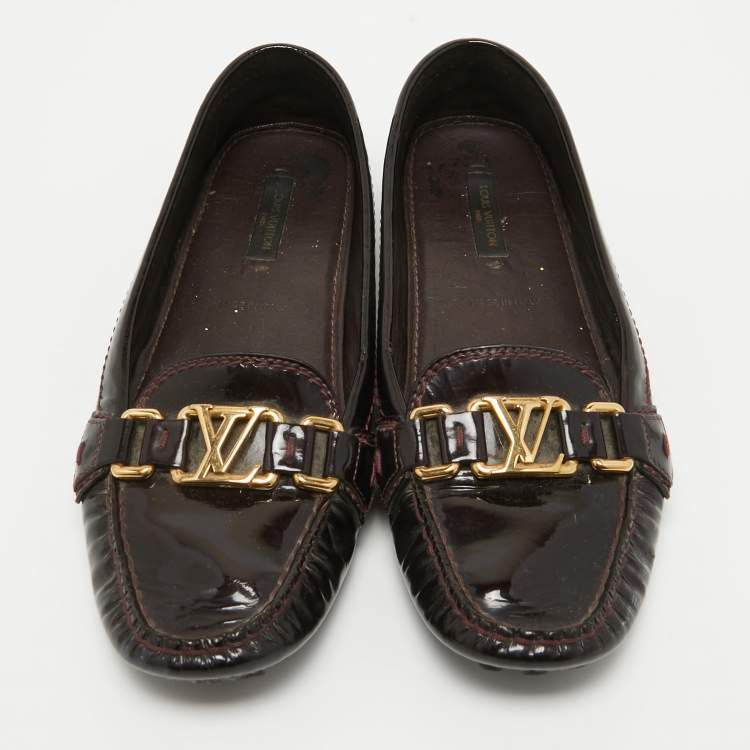 Pre Owned Louis Vuitton Burgundy Patent Oxford Loafers Size 36.5
