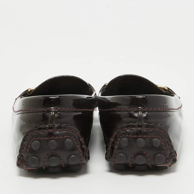 Pre Owned Louis Vuitton Burgundy Patent Oxford Loafers Size 36.5