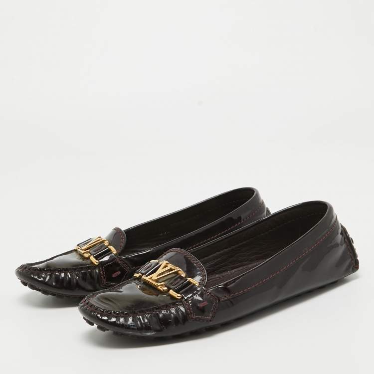 Pre Owned Louis Vuitton Burgundy Patent Oxford Loafers Size 36.5