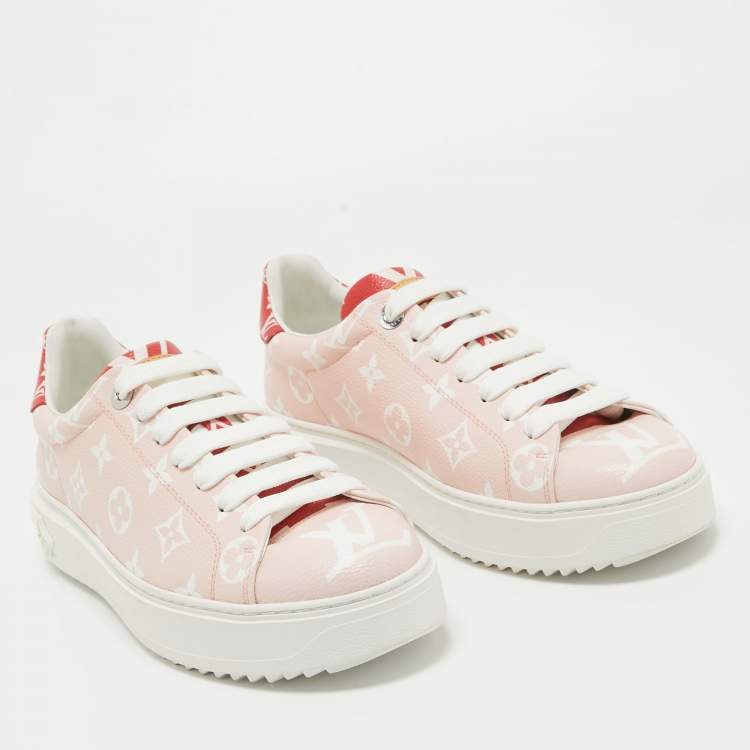 Pre Owned Louis Vuitton Pink Monogram Canvas Time Out Sneakers Size 40 