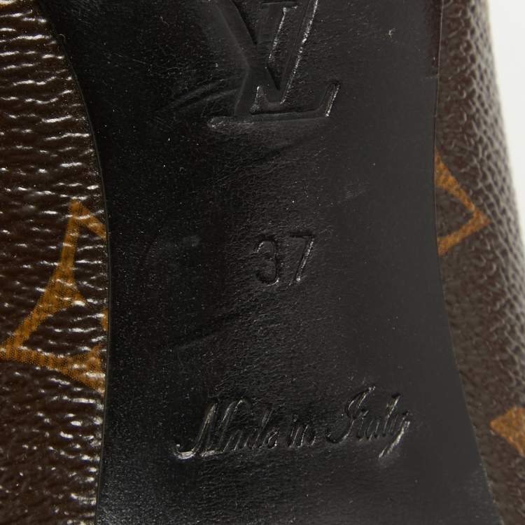 Pre Owned Louis Vuitton Brown/Red Monogram Canvas and Patent Fetish Pumps Size 37