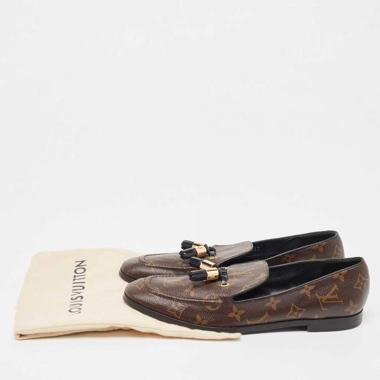 Pre Owned Louis Vuitton Brown Monogram Canvas Society Loafers Size 40