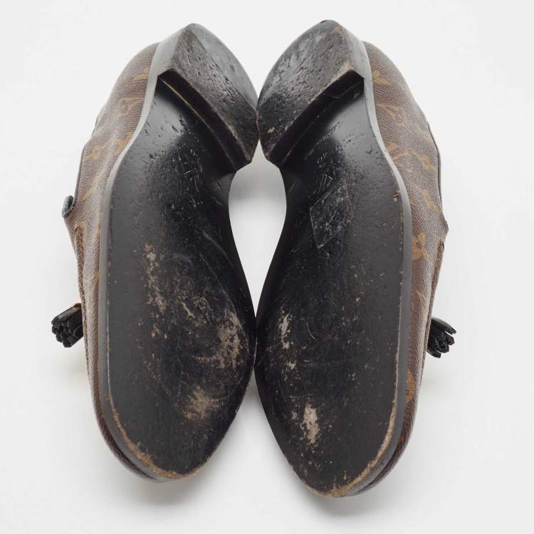 Pre Owned Louis Vuitton Brown Monogram Canvas Society Loafers Size 40