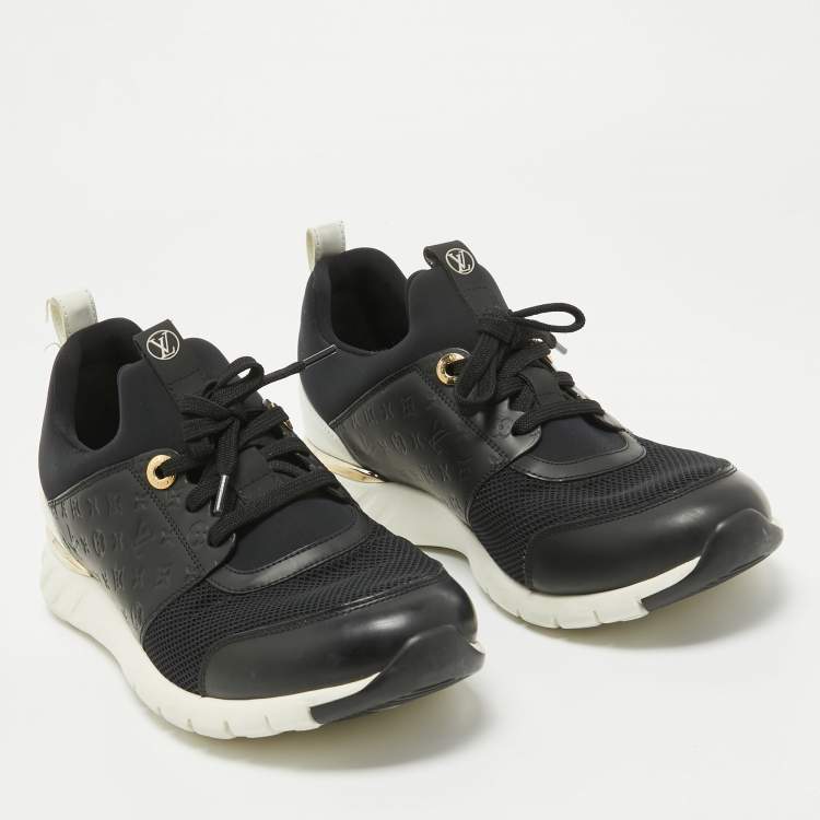 Pre Owned Louis Vuitton Black Mesh and Leather Trainer Sneakers Size 40