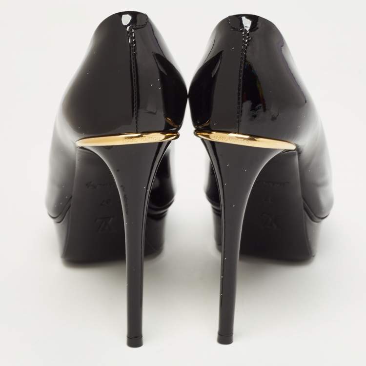 Pre Owned Louis Vuitton Black Patent Leather Peep Toe Platform Pumps Size 37