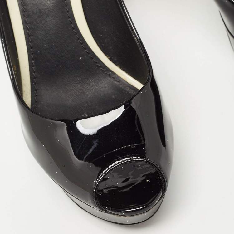 Pre Owned Louis Vuitton Black Patent Leather Peep Toe Platform Pumps Size 37