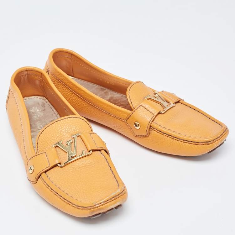 Pre Owned Louis Vuitton Orange Leather Oxford Loafers Size 40