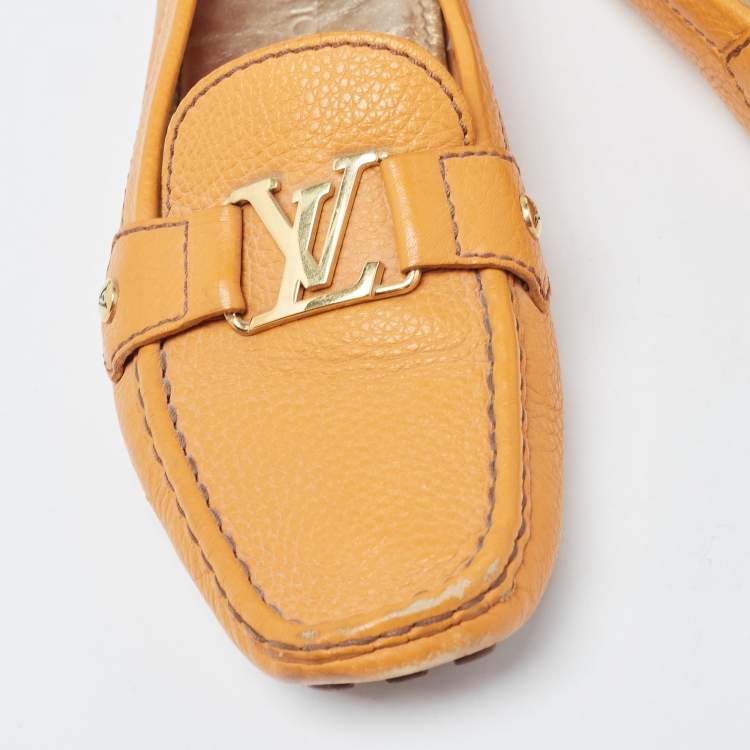 Pre Owned Louis Vuitton Orange Leather Oxford Loafers Size 40