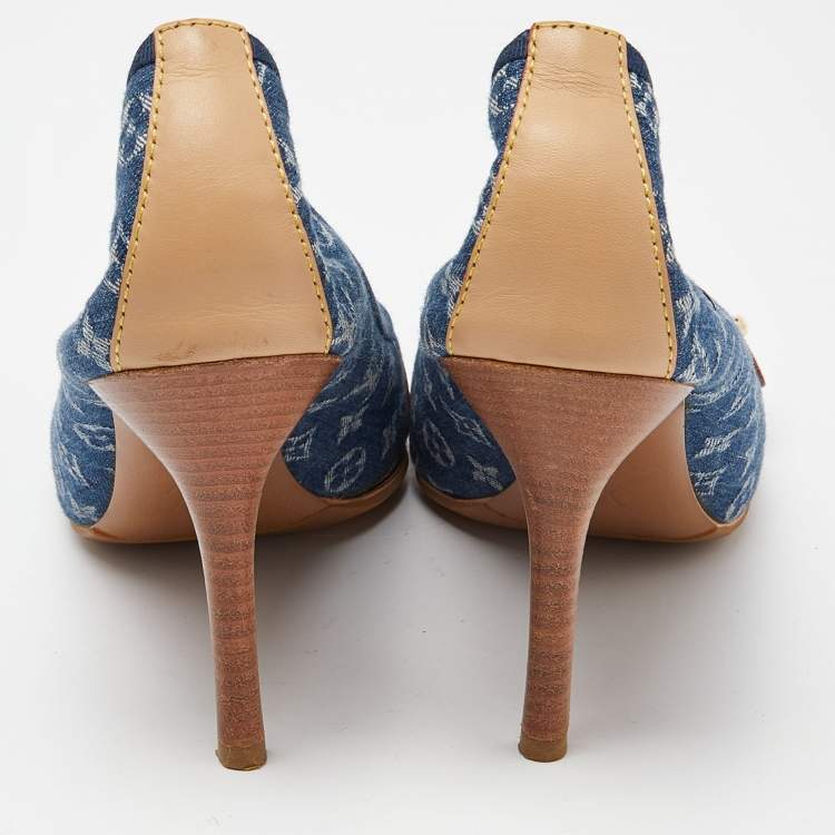 Pre Owned Louis Vuitton Navy Blue Denim and Leather Pumps Size 41