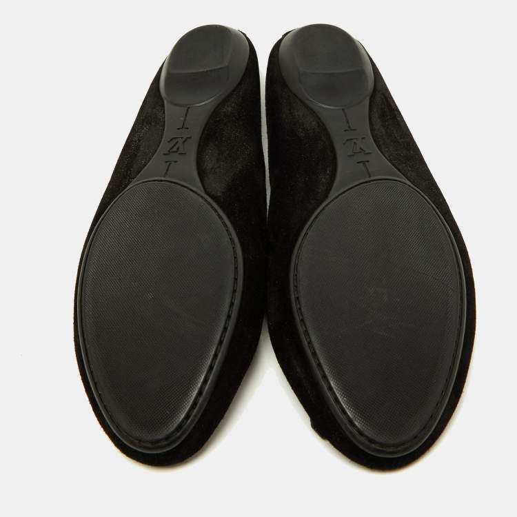 Pre Owned Louis Vuitton Black Glitter Suede Chain Fringe Details Loafers Size 40