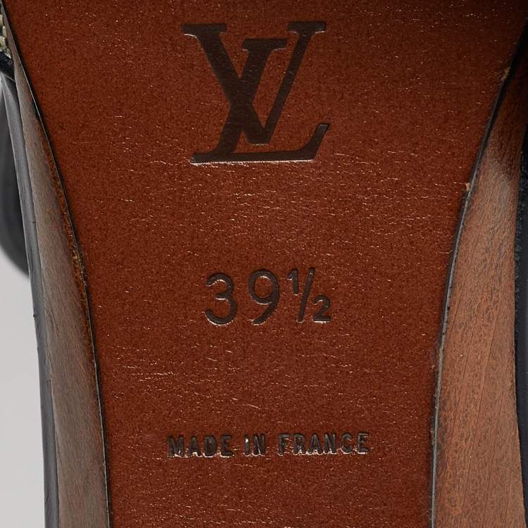 Pre Owned Louis Vuitton Beige/Black Monogram Canvas and Leather Slingback Sandals Size 39.5