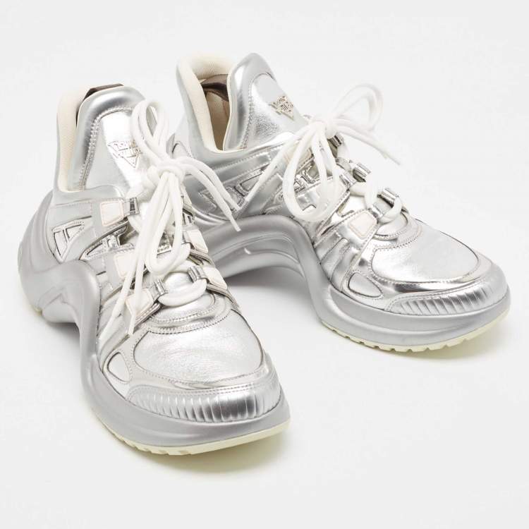 Pre Owned Louis Vuitton Silver Leather Archlight  Sneakers Size 40