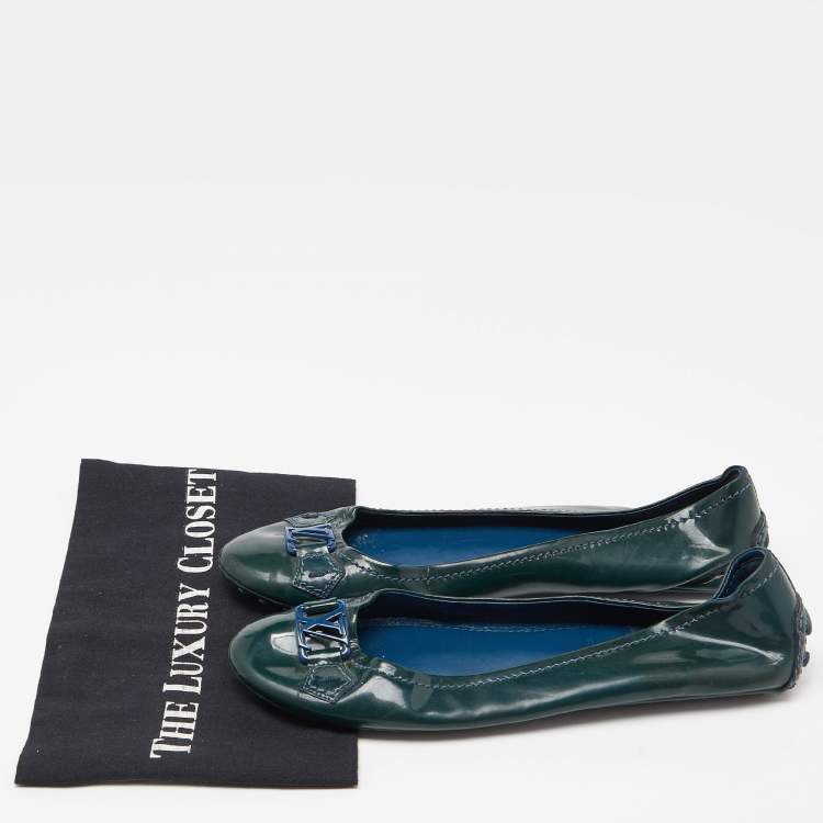 Pre Owned Louis Vuitton Dark Green Patent Leather Oxford Ballet Flats Size 39.5
