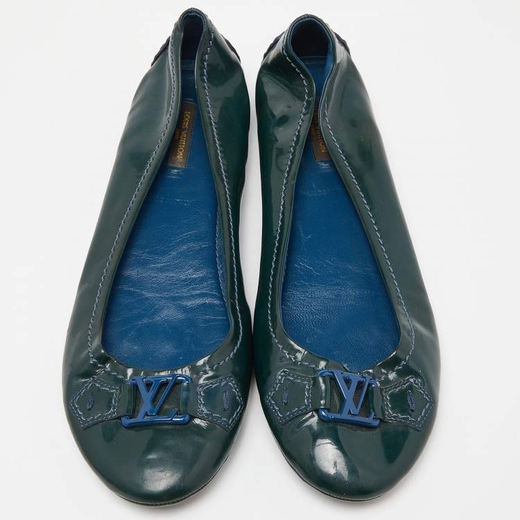 Pre Owned Louis Vuitton Dark Green Patent Leather Oxford Ballet Flats Size 39.5