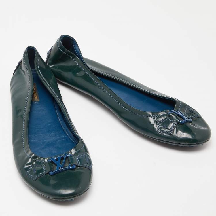 Pre Owned Louis Vuitton Dark Green Patent Leather Oxford Ballet Flats Size 39.5