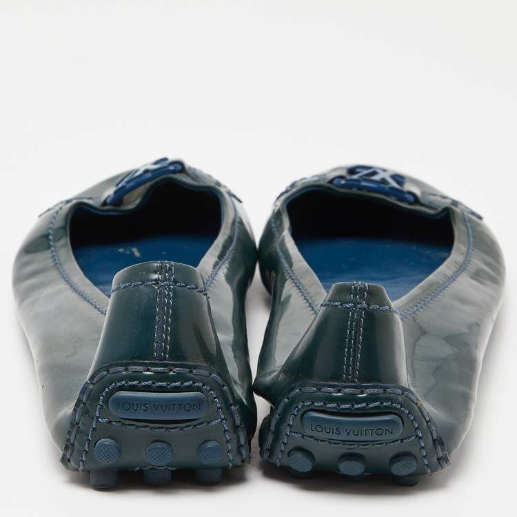 Pre Owned Louis Vuitton Dark Green Patent Leather Oxford Ballet Flats Size 39.5