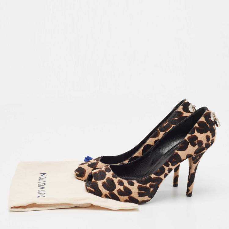 Pre Owned Louis Vuitton Brown Calf Hair Peep Toe Pumps Size 39