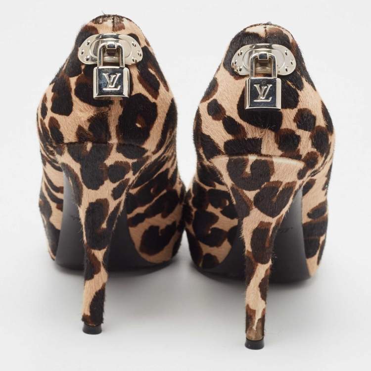 Pre Owned Louis Vuitton Brown Calf Hair Peep Toe Pumps Size 39