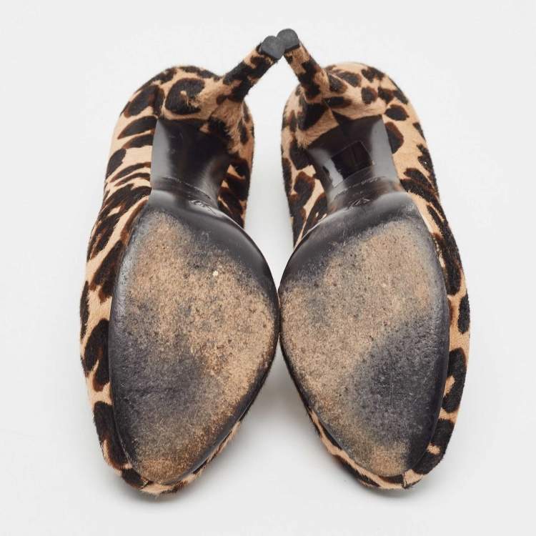 Pre Owned Louis Vuitton Brown Calf Hair Peep Toe Pumps Size 39