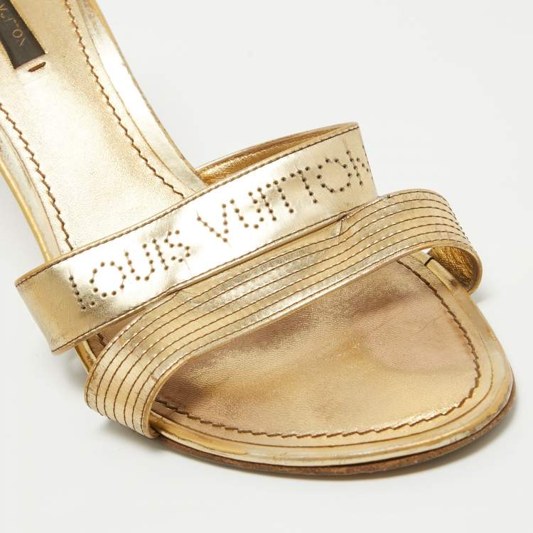 Pre Owned Louis Vuitton Gold Leather Slides Sandals Size 40.5