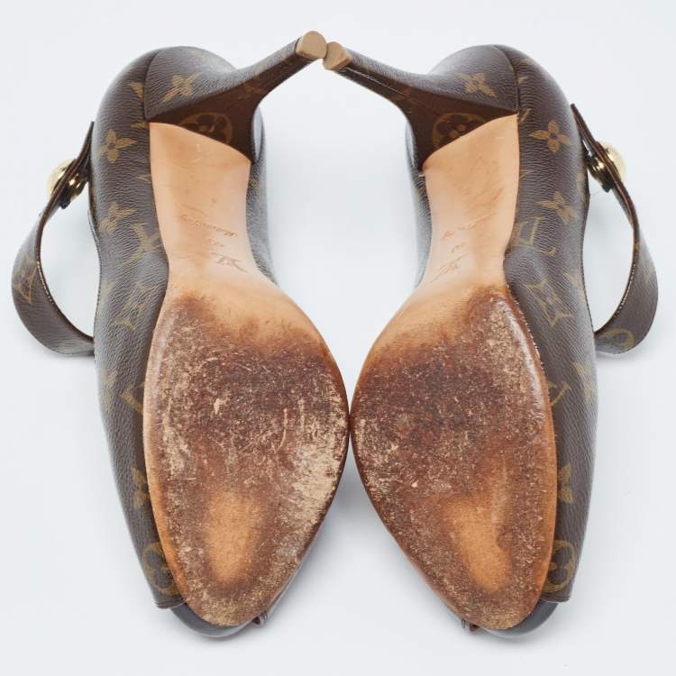 Pre Owned Louis Vuitton Brown Monogram Canvas Ritual Mary Jane Pumps Size 40