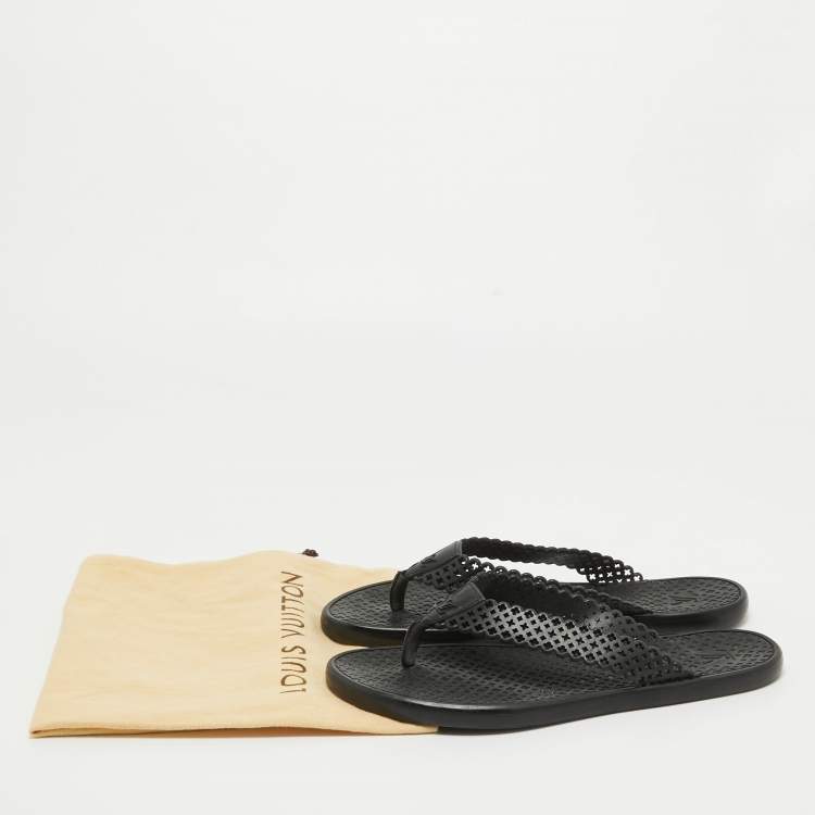 مملوكة مسبقًا Louis Vuitton Black Leather Thong Flat Sandals Size 39.5