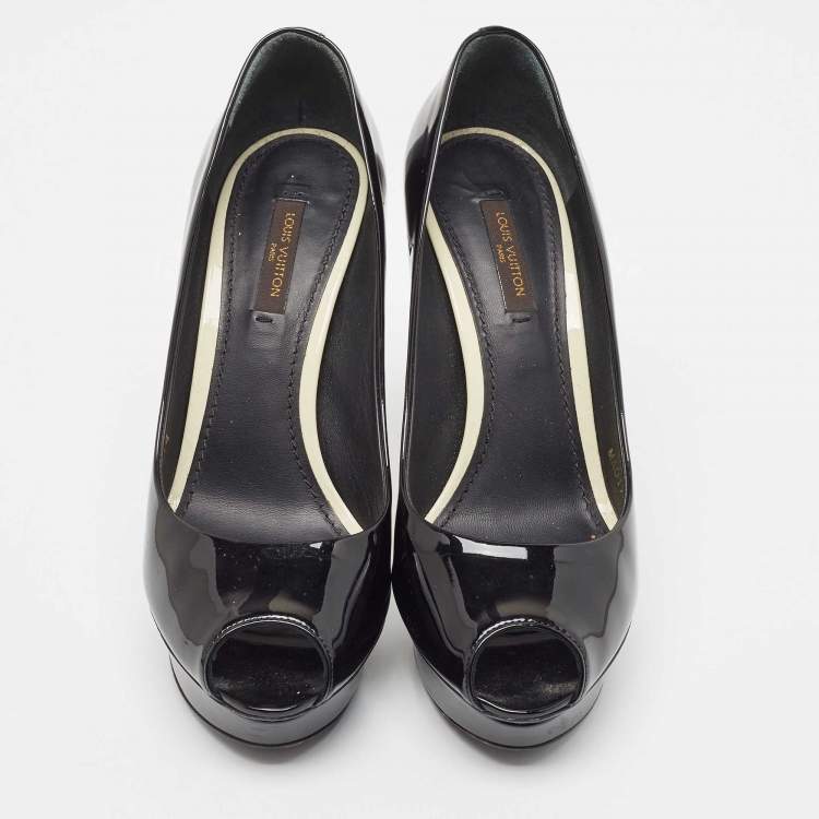 Pre Owned Louis Vuitton Black Patent Leather Peep Toe Platform Pumps Size 36.5