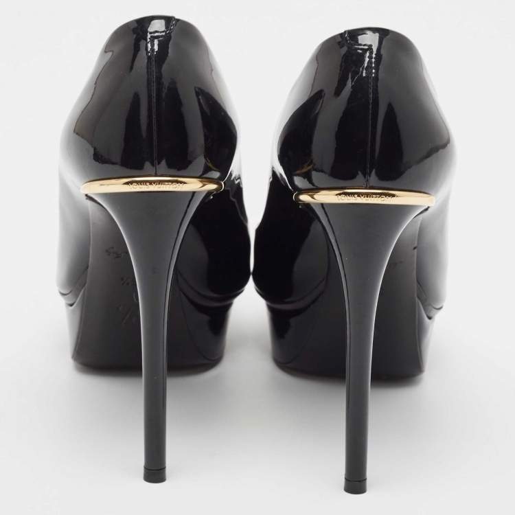 Pre Owned Louis Vuitton Black Patent Leather Peep Toe Platform Pumps Size 36.5