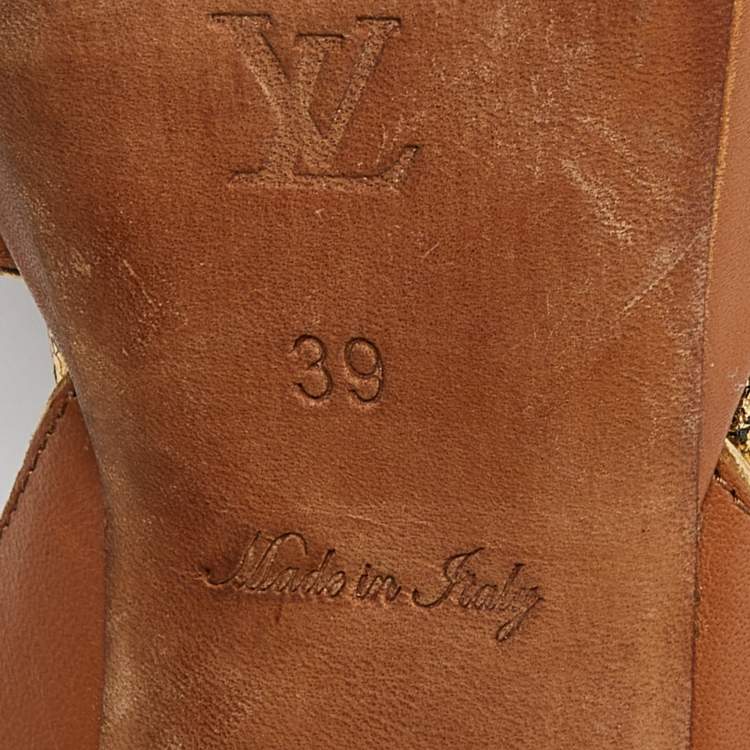 Pre Owned Louis Vuitton Brown Leather Slingback Platform Sandals Size 39