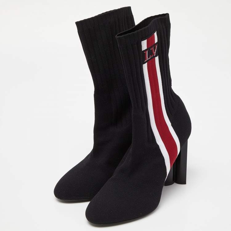 Louis Vuitton Black Knit Fabric LV Sock Ankle Boots Size 39
