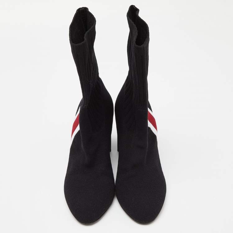 Pre Owned Louis Vuitton Black Knit Fabric LV Sock Ankle Boots Size 39