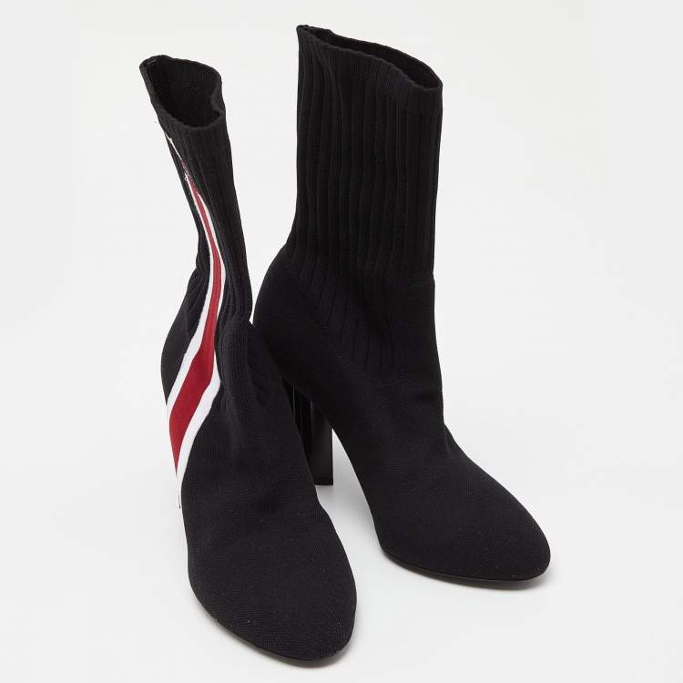 Pre Owned Louis Vuitton Black Knit Fabric LV Sock Ankle Boots Size 39