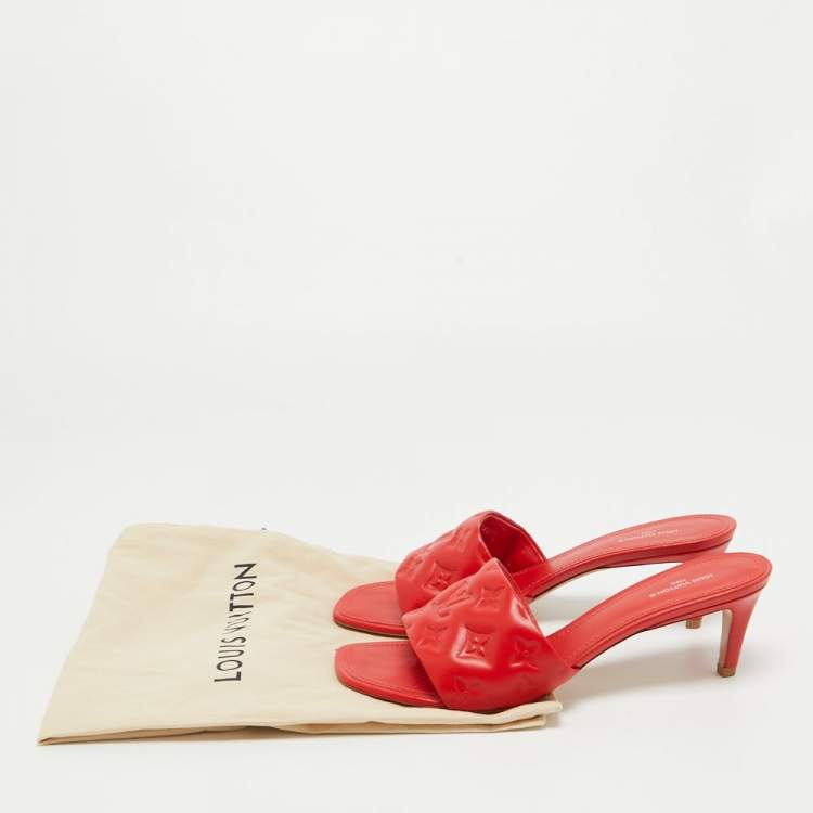 Pre Owned Louis Vuitton Red Monogram Embossed Leather Revival Slide Sandals Size 40