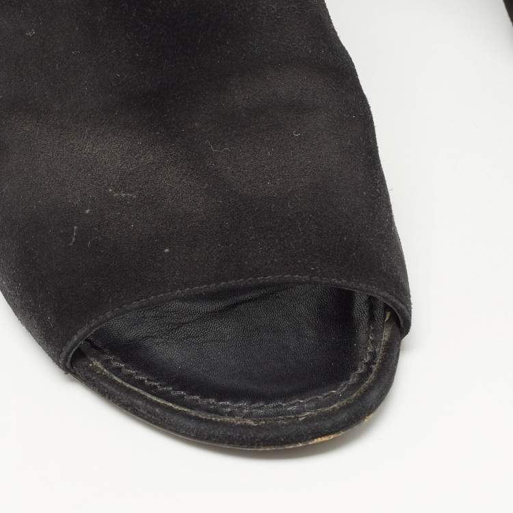Pre Owned Louis Vuitton Black Suede Embellished Block Heel Open Toe Mules Size 41