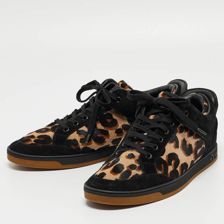 Pre Owned Louis Vuitton Black/Brown Calf Hair and Suede Low Top Sneakers Size 38.5