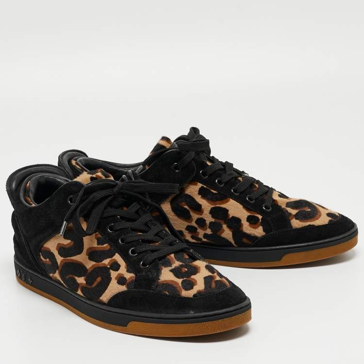 Pre Owned Louis Vuitton Black/Brown Calf Hair and Suede Low Top Sneakers Size 38.5